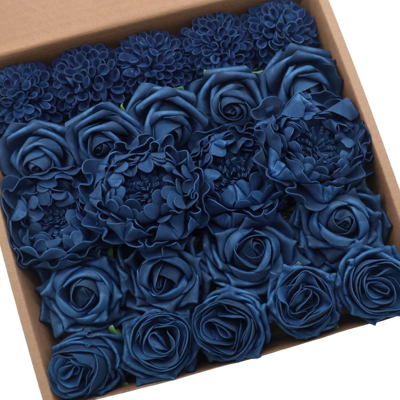 Mefier Home Navy Blue Artificial Flowers Combo Mixed Flowers Stem For Diy gallery