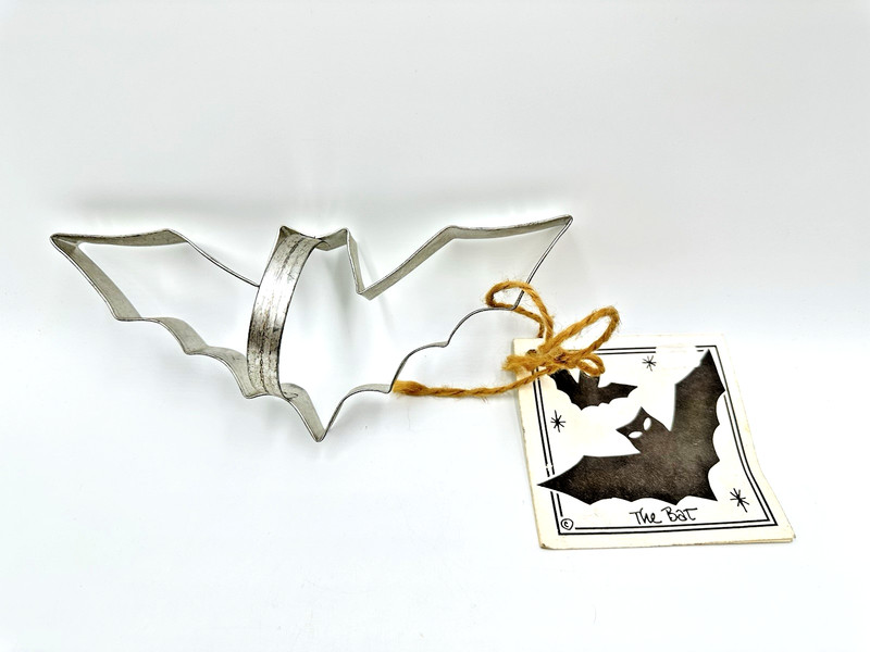 Vintage Ann Clark Large Bat Tin Cookie Cutter with Handle + Recipe Card USA