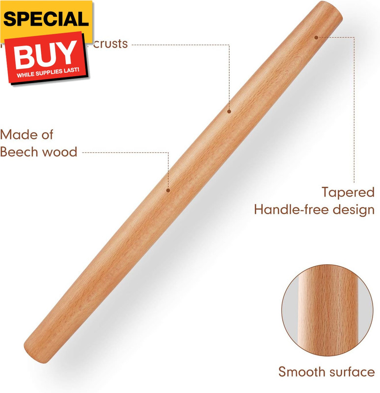 Wood French Rolling Pin for Baking, Wooden Dough Roller with Silicone Baking Ma gallery