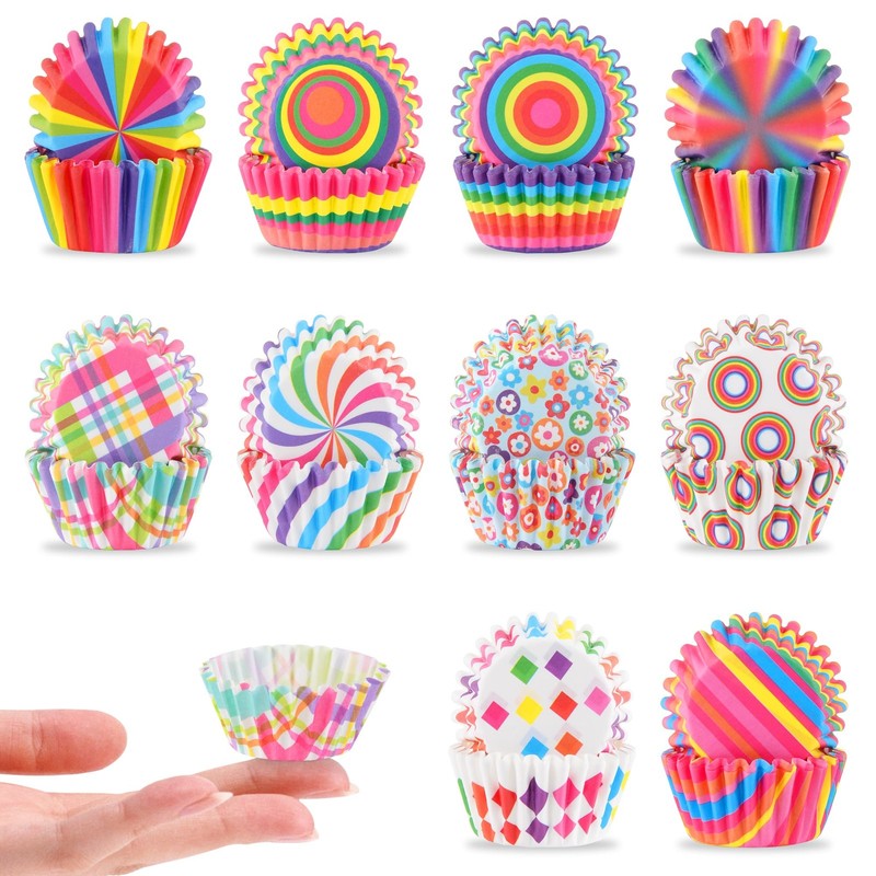 Rainbow Mini Cupcake Liners Muffin Baking Cups Colorful Mixed 10 Styles 800 PK