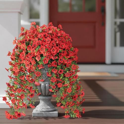 Bundles Artificial Hanging Morning Glory Flowers for Outdoor, Realistic 4 Red gallery