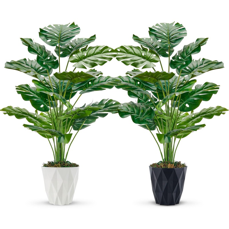 Der Rose 2-Pack 28″ Artificial Monstera Plants w/ Planters – Indoor Decor