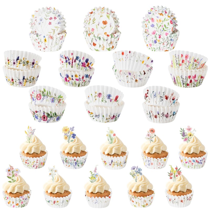 Mini Cupcake Liners Flower Muffin Baking Cups Toppers Floral 10 Styles 300 PCS