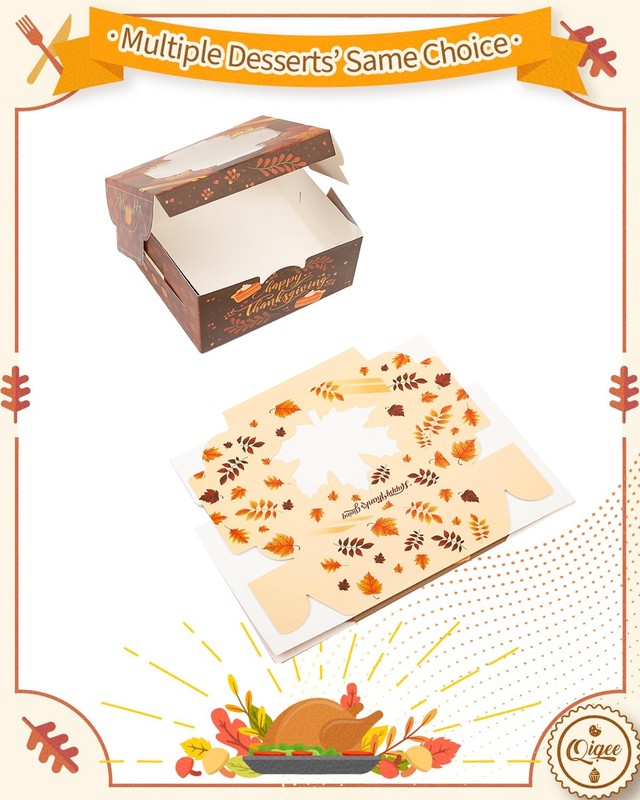Thanksgiving Bakery Box with Window 36packs 6x6x3 Gold Leaves Cookie Boxes Pa... gallery