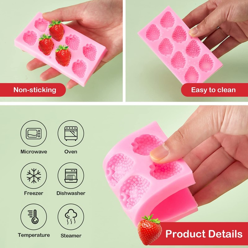 3 Pcs 3D Strawberry and Flowers Silicone Mold Strawberry Baking Mold Fruit Fonda gallery