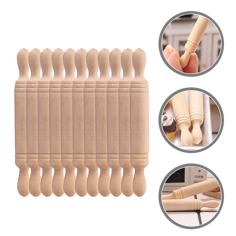 11 Pcs Mini Wooden Dough Rolling Pin Craft Tool Small Size for Kids Hand Play gallery