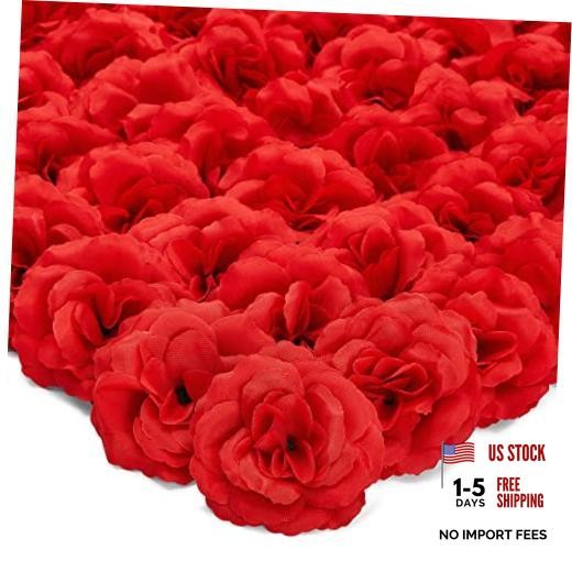 Red Flowers for Centerpieces – 50 Count, 3-Inch Stemless Silk Flower Heads,