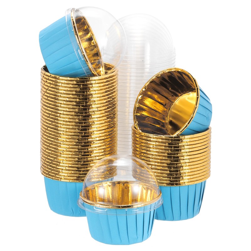 50 pcs liners for, single-sided aluminum with lids, blue (round)