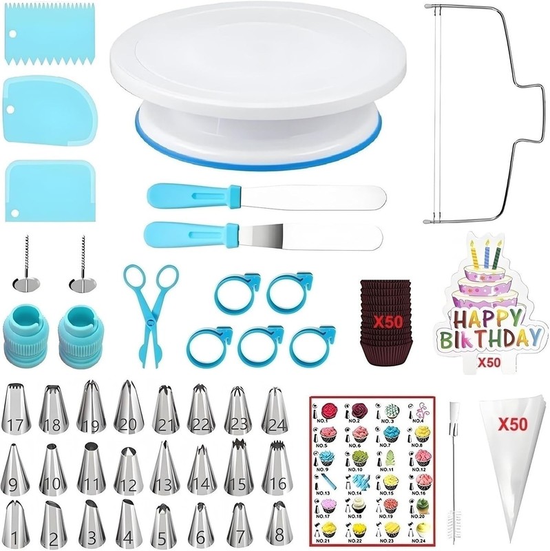 Cake Decorating Kit, 193 Pcs with Cake Turntable, Leveler, 24 Numbered Icing