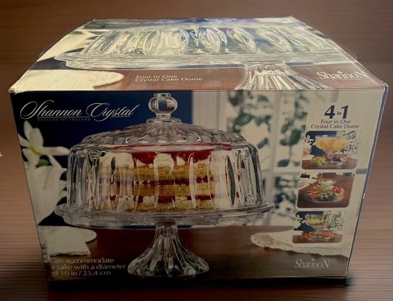 NEW Shannon Lead Crystal Stratford Cake Pedestal w Dome 4 in 1 Godinger Ireland gallery