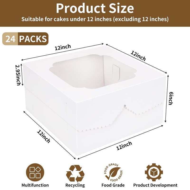 24pcs Cake Boxes 12x12x6 Inch Square Bakery Boxes with Window Cajas Pasteles ... gallery