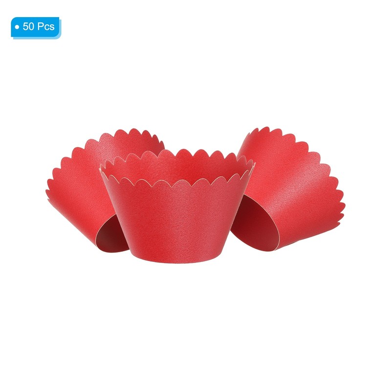 Cupcake Wrappers Paper, 50 Pack Baking Cups Standard Wave Decoration, Red gallery