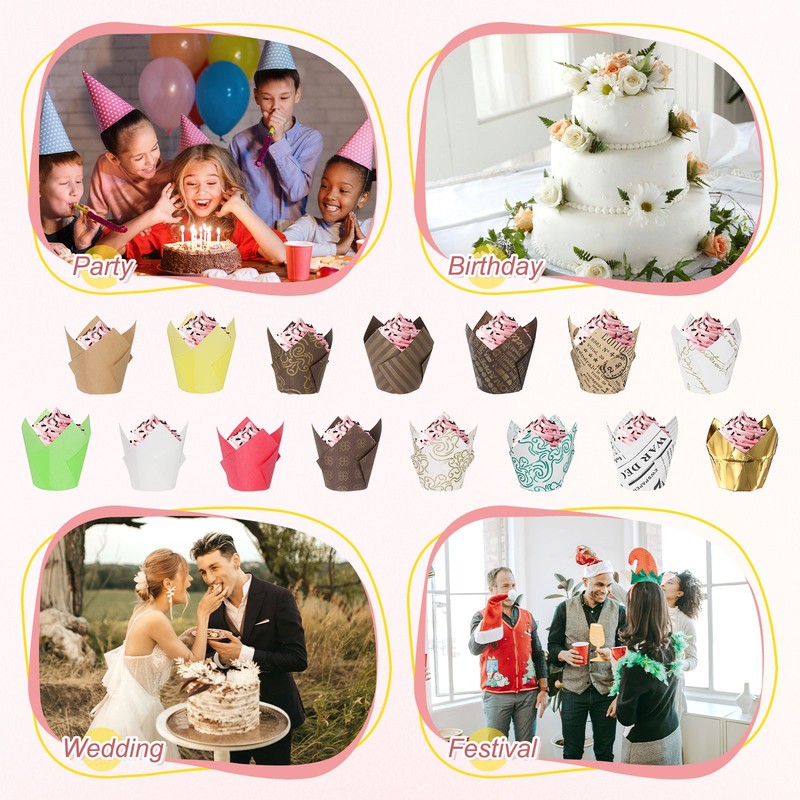 100-Pack Tulip Cupcake Liners, Greaseproof Paper Baking Cups for Party[Pink] gallery