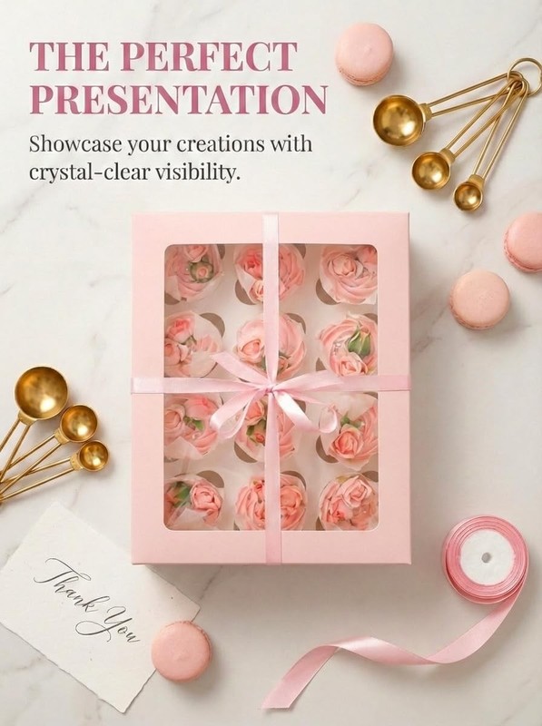 Cajas cupcakes 12 cavidades 40pcs ventana rosa con cintas gallery