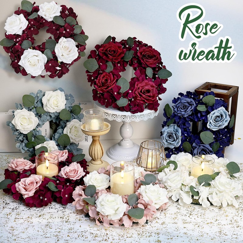 DIYDOFUN Artificial Flower Candle Rings - 6 Inch Inner Rose Floral Wreaths gallery