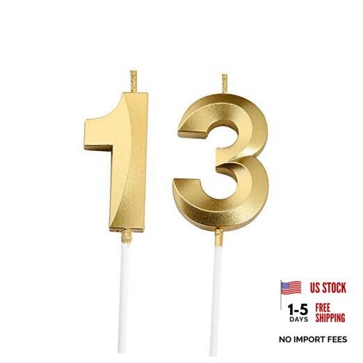 13th Birthday Candles,Gold Number 13 Cake Topper for Birthday Decorations :