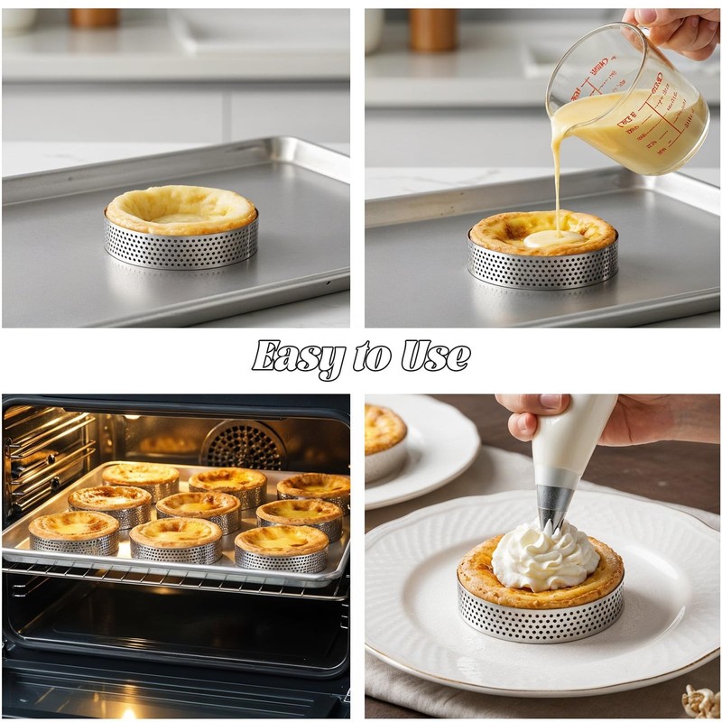 20 Pcs 3.15'' Perforated Tart Rings, Round Stainless Steel Baking Nonstick Me... gallery