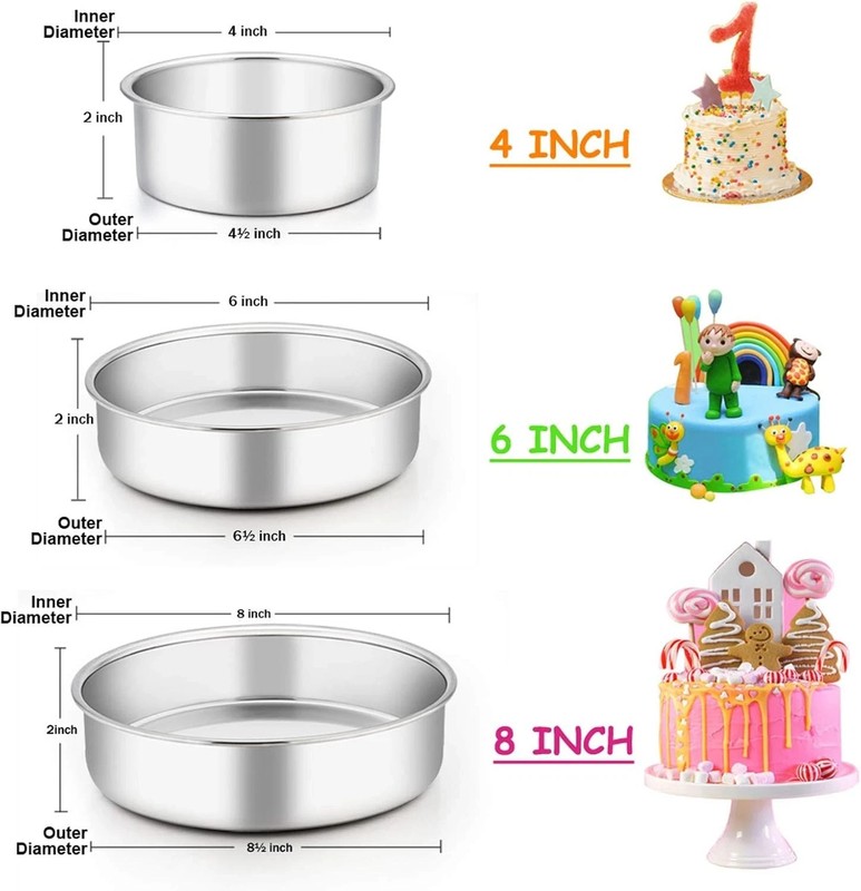 Juego De 3 Moldes Para Pasteles Reposteria Antiadherente Redondos 4" 6" 8'' NEW gallery