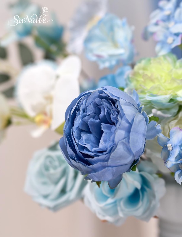 Swnawe Baby Blue Flowers Artificial Roses Combo Set Fake Blue Silk Flowers Faux gallery