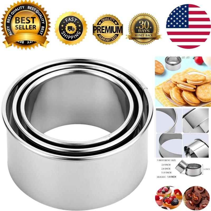 3-Piece Round Edge Stainless Steel Cookie Cutters – Dishwasher Safe Baking Tools