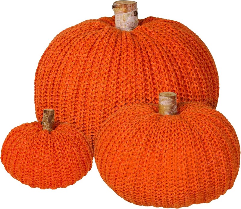 Set of 3 Faux Fall Decorative Oran Pumpkins Crochet Pumpkins Knit