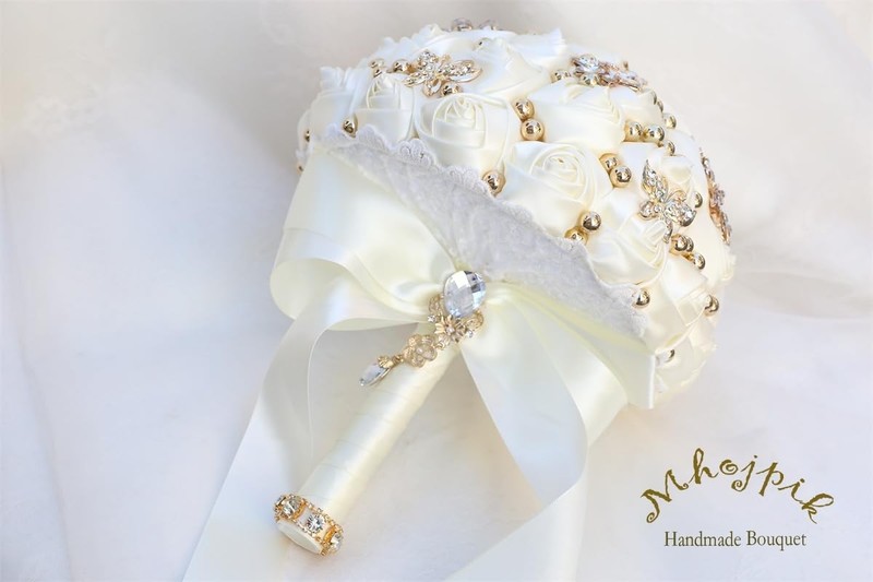 Mhojpik Bridal Wedding Bouquet Round Holding Bouquet Throw Toss Artificial Rose gallery