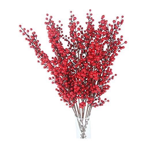 25 Inch Artificial Red Berry Stems Branches,Faux Berries Fake Flower for gallery