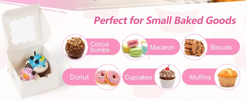 26pcs White Cookie Boxes with Window, 4x4x2.5 Inches Small Bakery Boxes with gallery