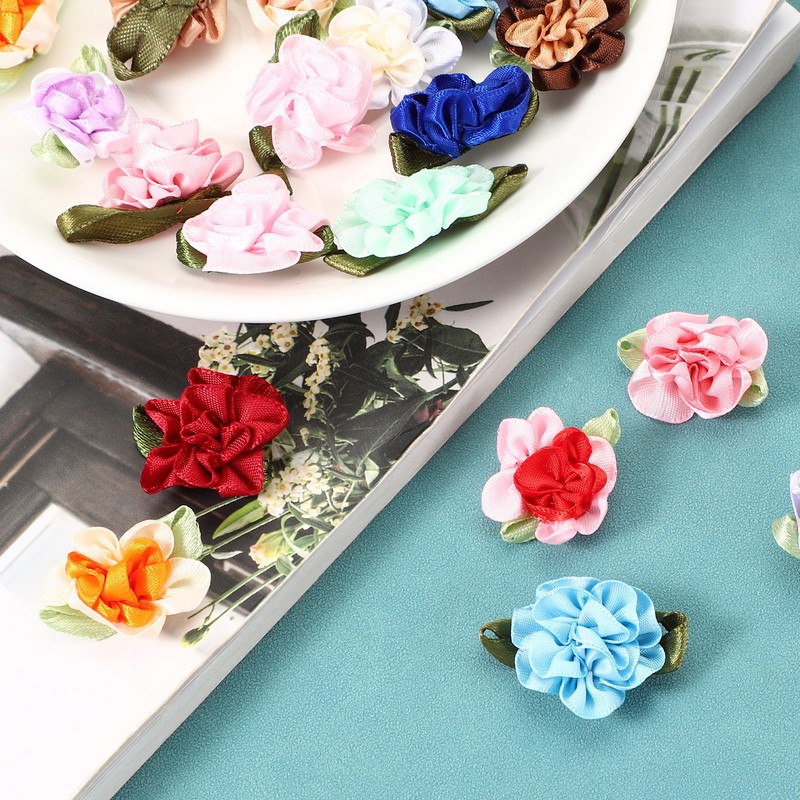 20Pcs 1" Ribbon Flowers Bows Mini Satin Roses Flowers Pink gallery