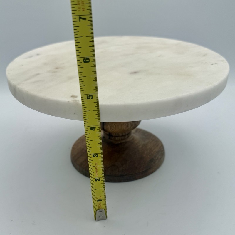 Round Marble Top 9in Wood Pedestal Base Cake Stand 5.5in Height gallery