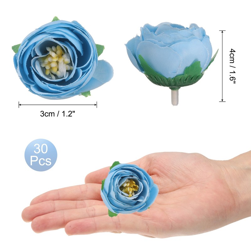 30pcs Artificial Camellia Flower Heads,1.2" Silk Fake Camellia Heads, Blue gallery