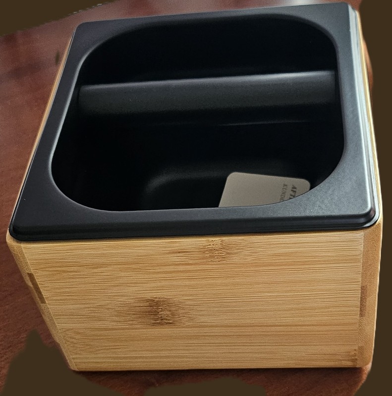 KYONANO Bamboo/Stainless S Espresso Knock Box – Espresso 6.89″ x 6.49″ x 3.94″
