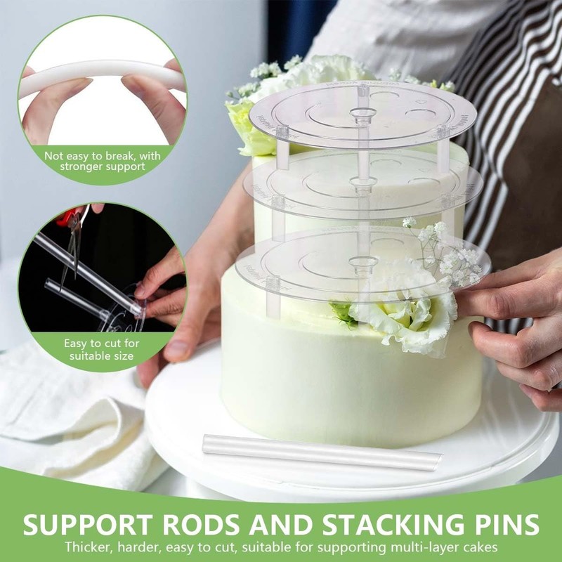 44 PCS Cake Separator Plates Stands Plastic Dowels Fits 4/6/8/10/12 Inch gallery