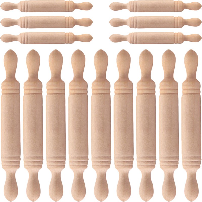 30PCS Wood Miniature Rolling Pin Small Dough Rolling Pin Kids Pretend Play Toys
