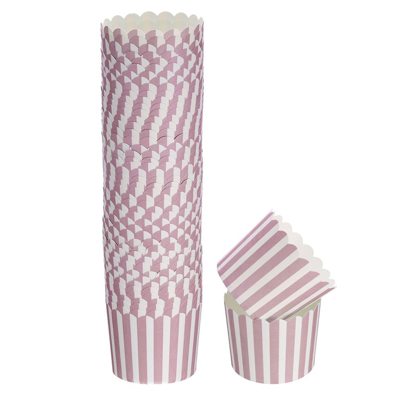 50Pcs Paper Baking Cups 6oz Cupcake Muffins Liner Wrappers Pinstripe Pink