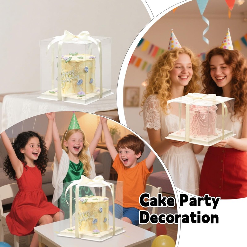 3 Pcs Clear Gift Box with Ribbon 2-Layer 8.5x8.5x9 Inch, Transparent Cake Car... gallery