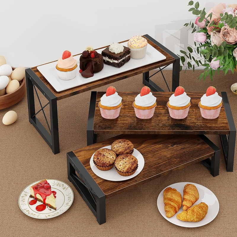 3 Tier Cupcake Stand & Wood Display Risers, Dessert Stands for Cup Cake or Food, gallery