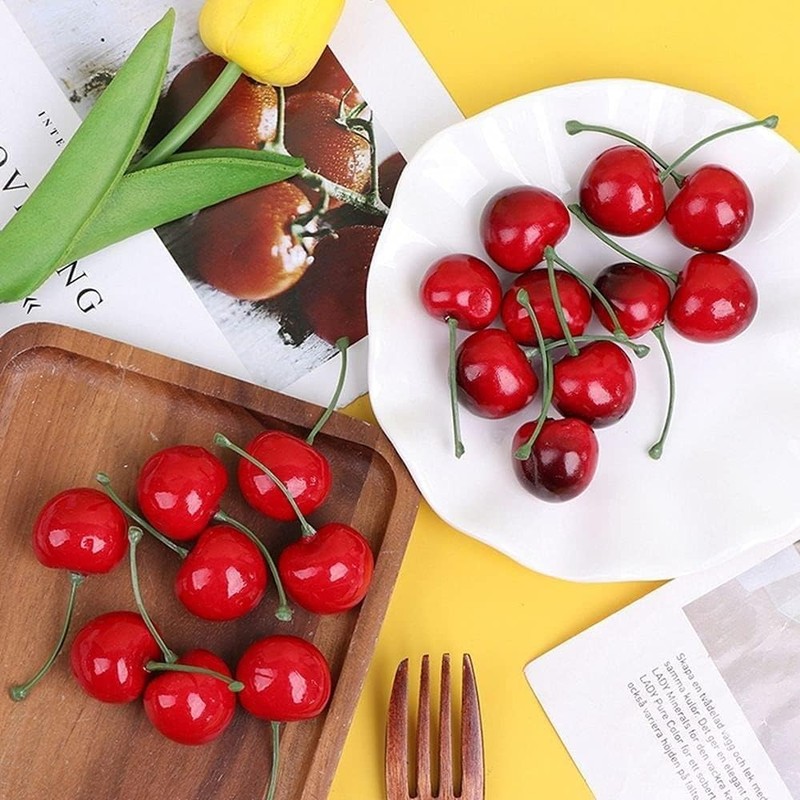 20pcs Red Artificial Cherries, Fake Fruit Decor Simulat Cherry