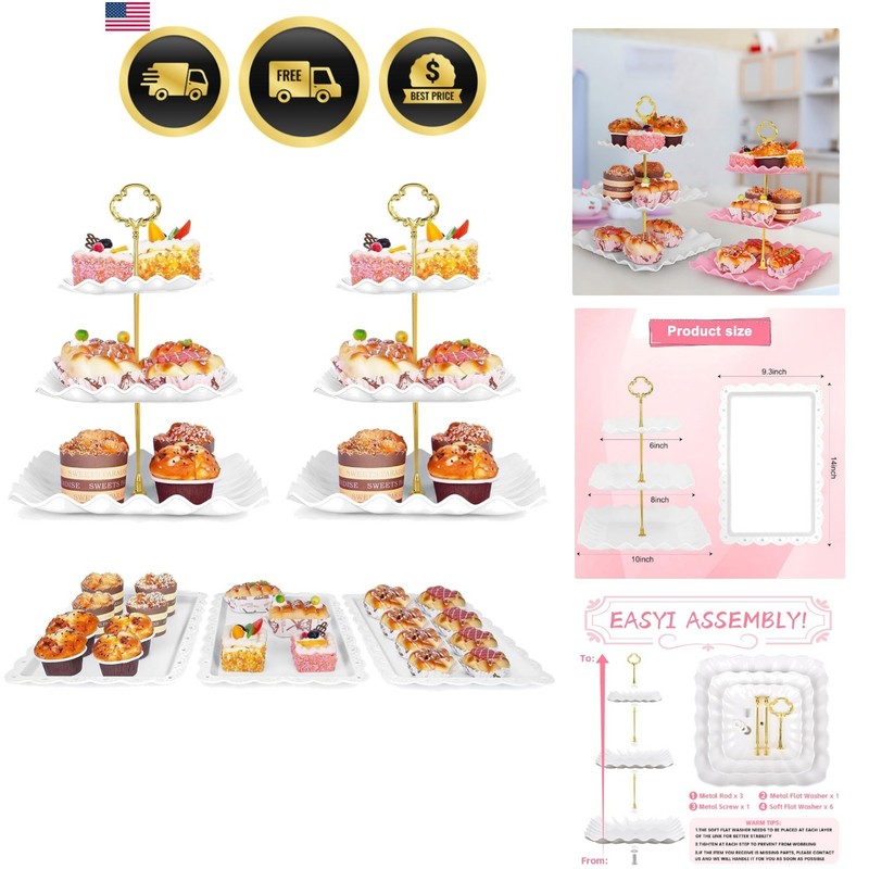 5 Pcs Dessert Table Display Set - 2 Pcs 3-Tier Dessert Display Stands & 3 Pcs...