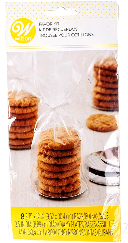Wilton 8-Pack Favor Plate Kit Mini Clear 8 Bags w Silver Bases/Plates & Ribbons