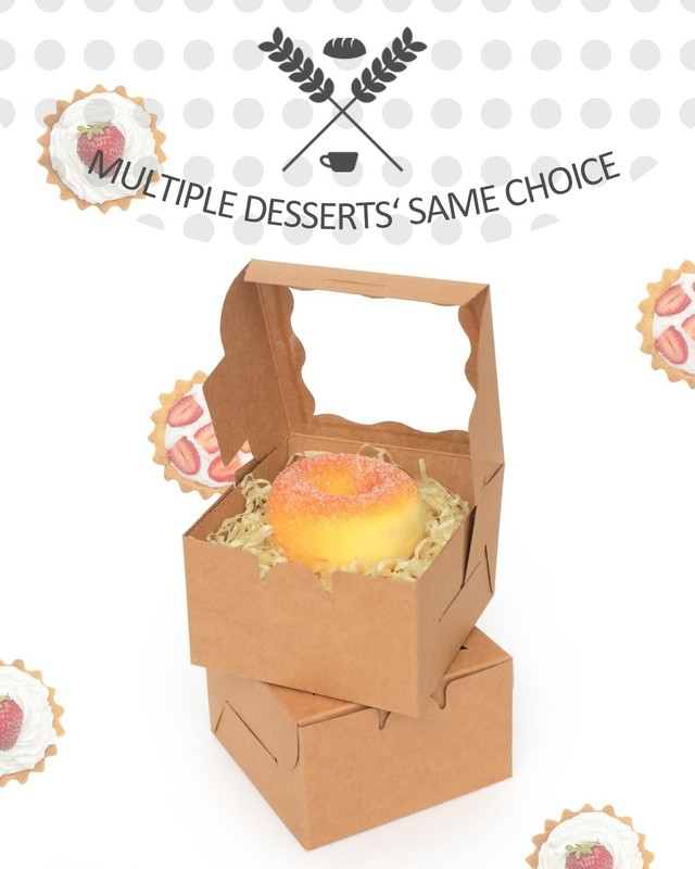200 Pcs Brown Bakery Boxes with Window - 4"x4"x2.5" Macaron & Donut Containers gallery