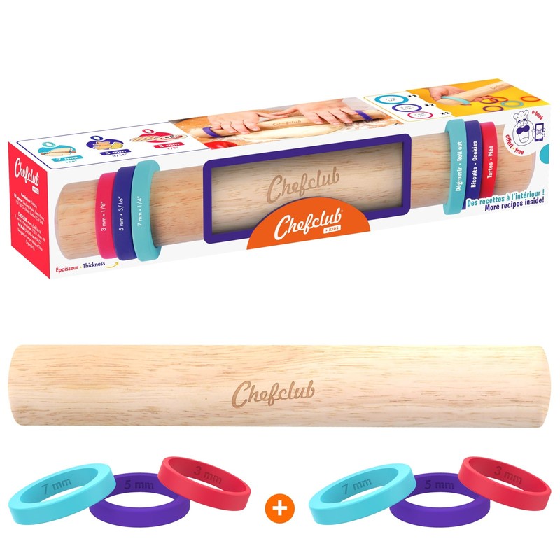Adjustable Wooden Rolling Pin – 3 Removable Silicone Rings – Perfect for Baki…