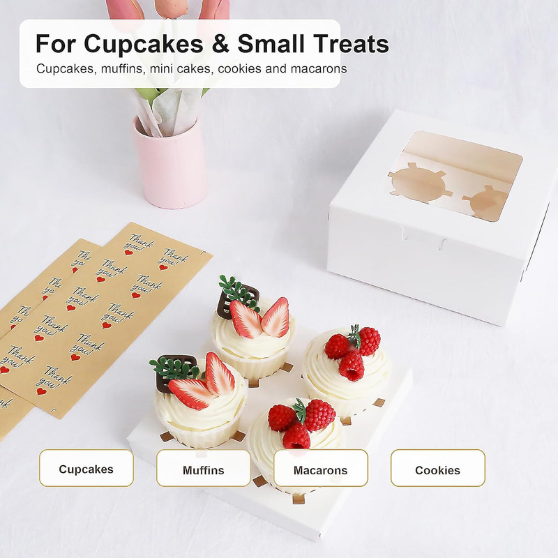 Cupcake Boxes 4 Count with Window, Bakery Boxes, Muffin Containers, Food Grade, gallery
