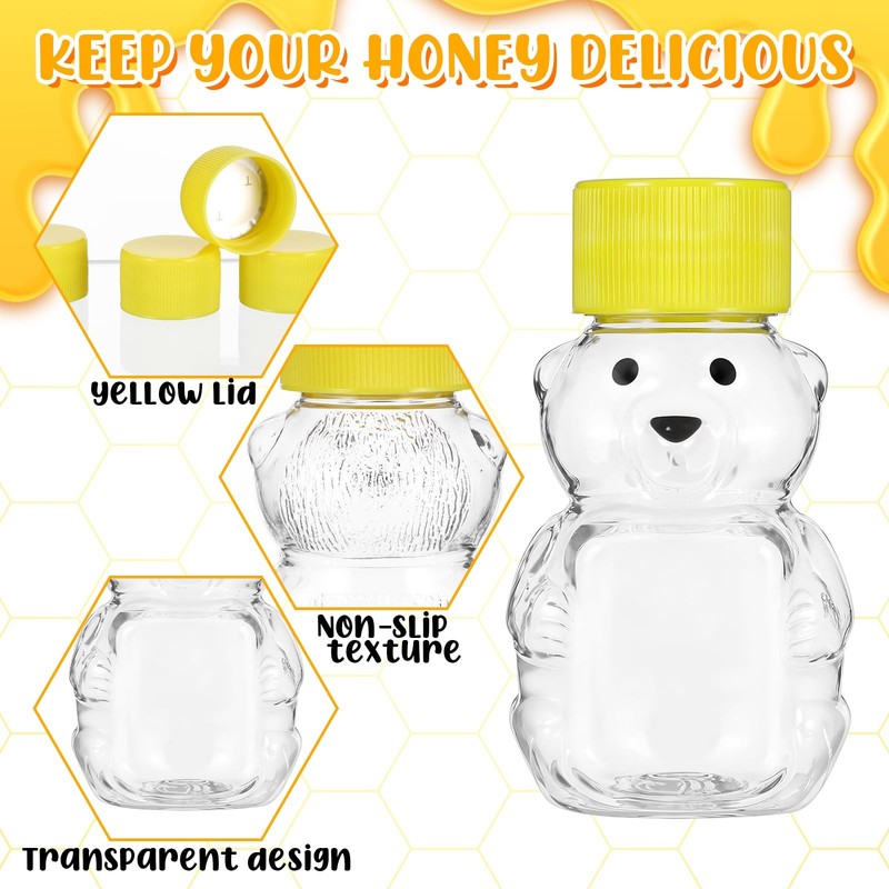 2 oz Plastic Bottle Bear Shape Clear Honey Containers Dispenser with Lid Jars gallery