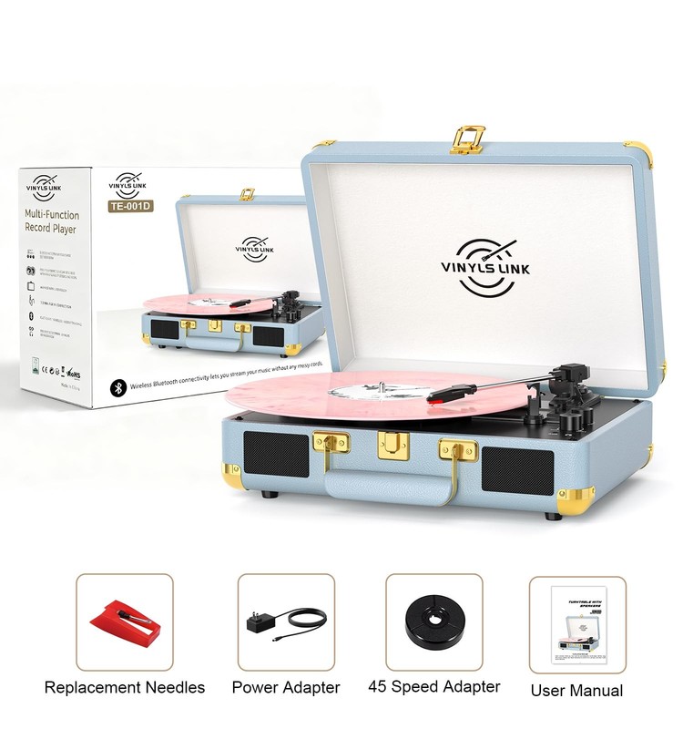 Vinyls Link Vinylslink Bluetooth Vinyl Record Player 3-Speed Portable Turntable gallery