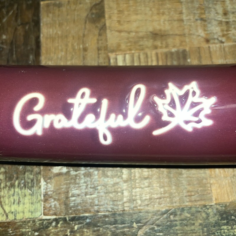 Primitive Ceramic Rolling Pin Burgundy Color Grateful with a Leaf 16 inch NEW gallery
