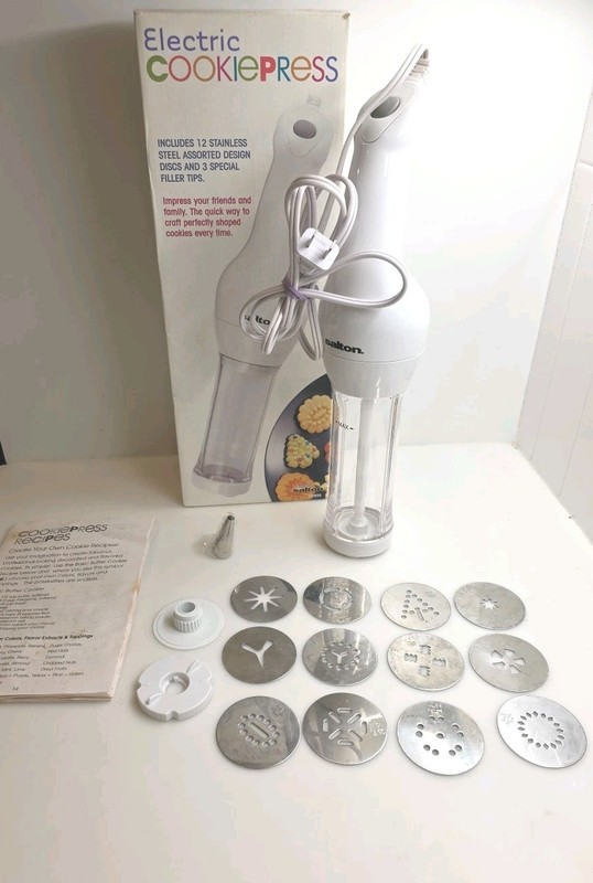 Salton Electric Cookie Press CKM25 12 discs 3 tips COMPLETE Spritz TESTED
