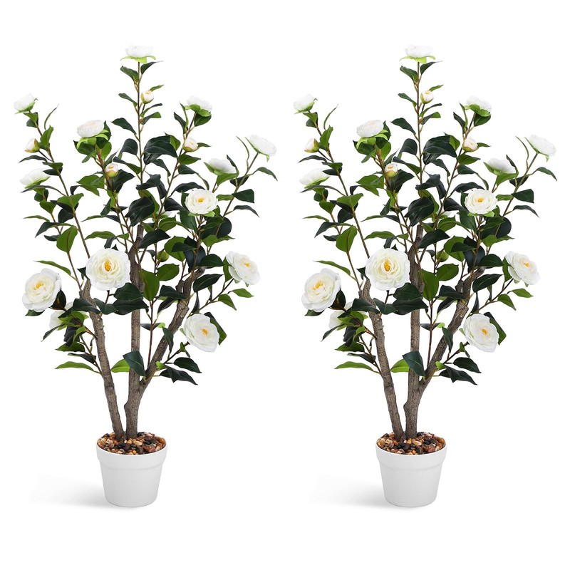 Jocoevol 3Ft Artificial Camellia Tree 2 Pack 36 Faux Camellia Plant In Pot