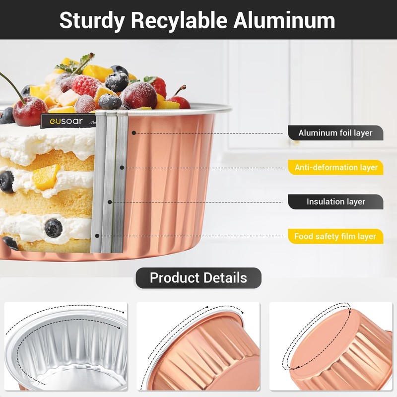 EUSOAR Muffin Cups for Baking, 200pcs 5oz Cupcake Liners Foil Mini Aluminum P... gallery