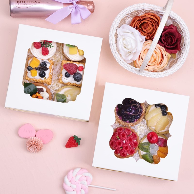 60pcs Cookie Boxes, 8x8x2.5 Inches Bakery Boxes with 2 Style Windows for Choc... gallery